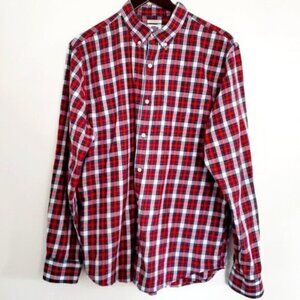 Old Navy Men's Large Red Plaid Slim Fit Button Front, Collar, Cuffs LS Shirt